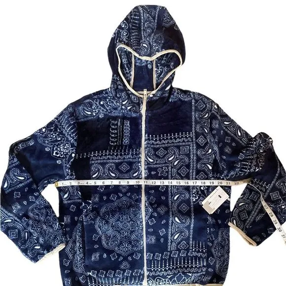 B.P. Faux Shearling Jacket In Navy Bandana Patchwork Size S