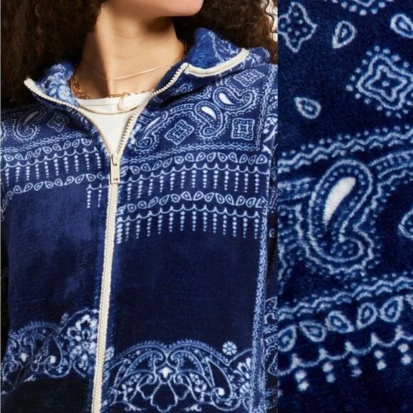 B.P. Faux Shearling Jacket In Navy Bandana Patchwork Size S