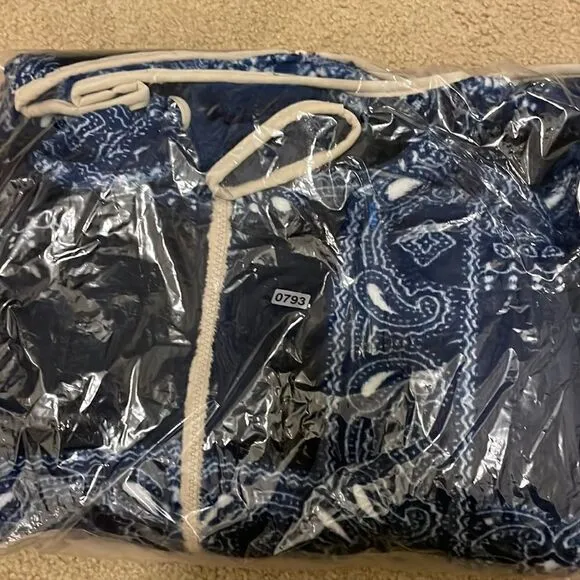 B.P. Faux Shearling Jacket In Navy Bandana Patchwork Size S