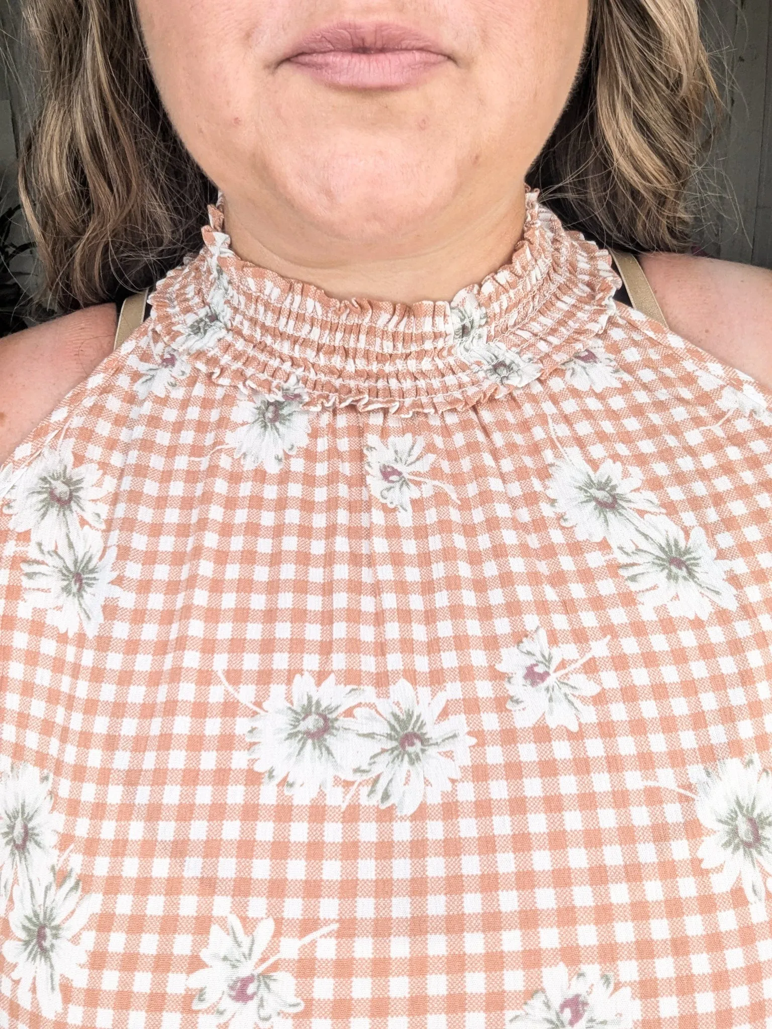 Brandi Gingham   Floral Highneck Halter Tank