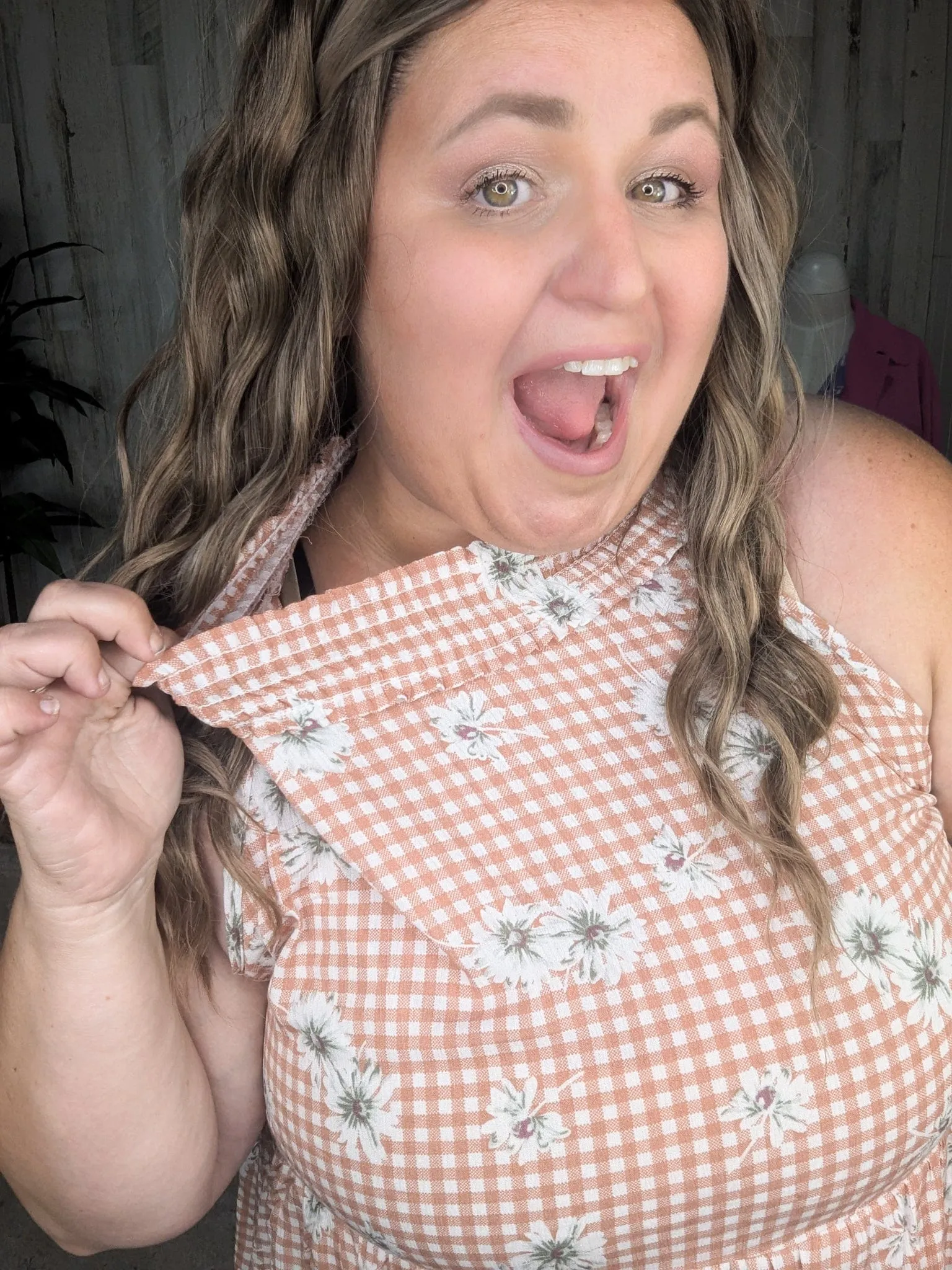 Brandi Gingham   Floral Highneck Halter Tank
