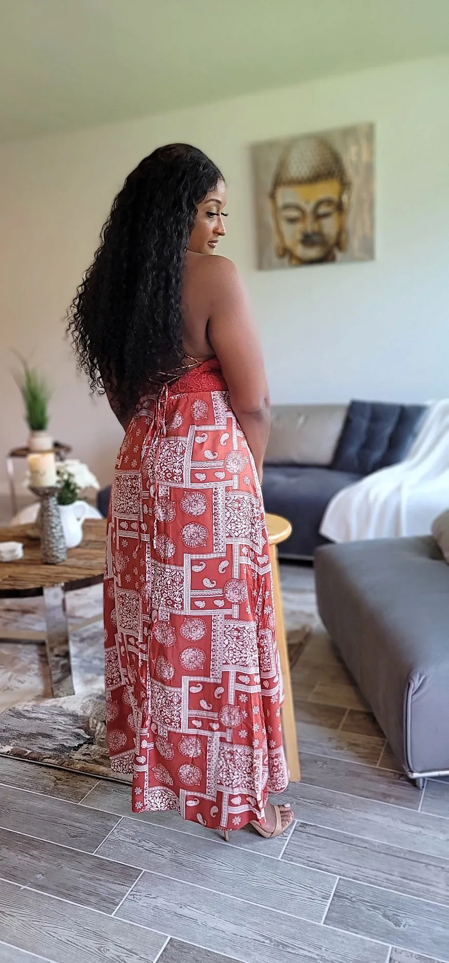 Brunching Crochet Hi Lo Maxi Dress | Rust