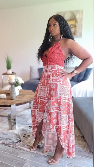Brunching Crochet Hi Lo Maxi Dress | Rust