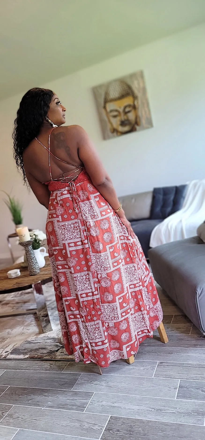 Brunching Crochet Hi Lo Maxi Dress | Rust