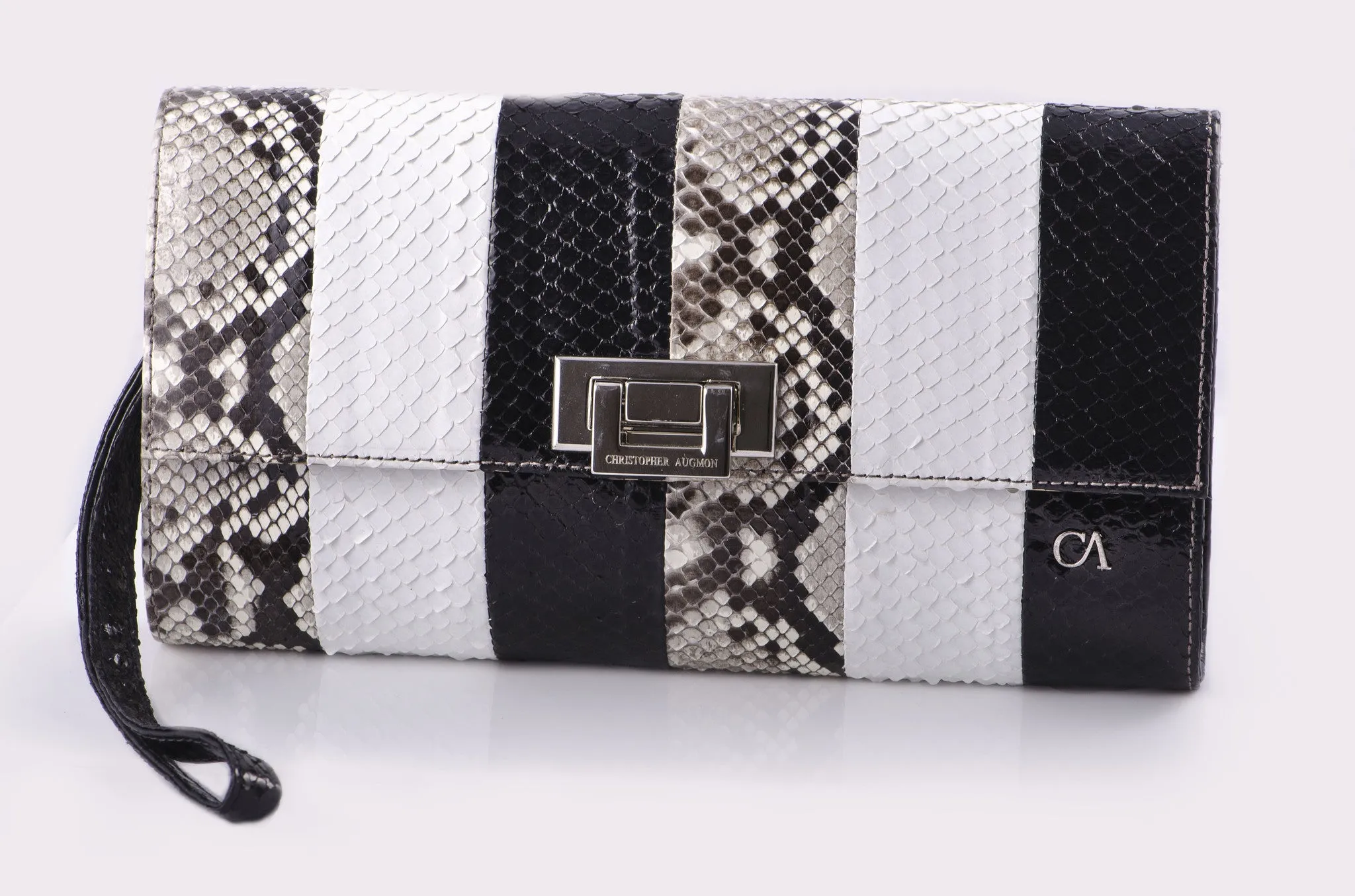 CA Mary Catherine Black/White Python Medium Clutch