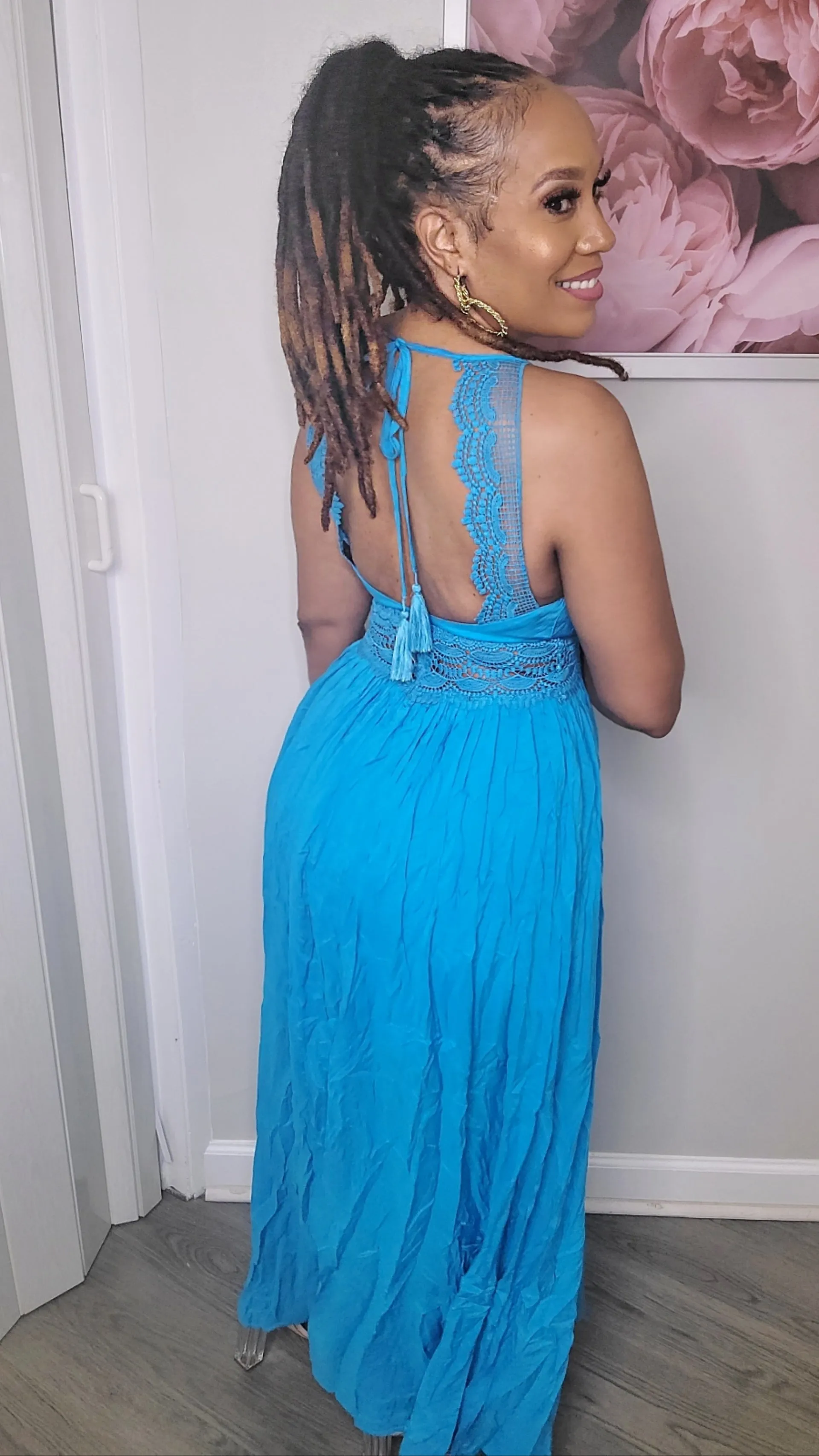 Caribbean Love Pleated Maxi Dress | Turquoise