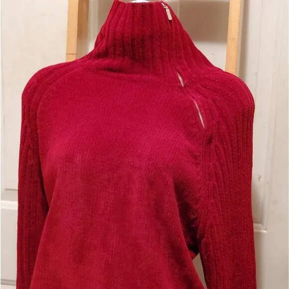 Carolyn Taylor Sweater Women’s Size Large Burgundy Zip Collar