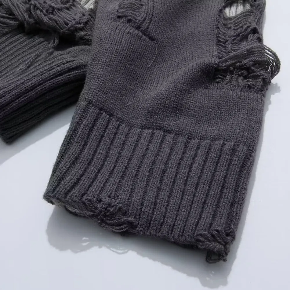 CE | Street Solid Color Ripped Sweater