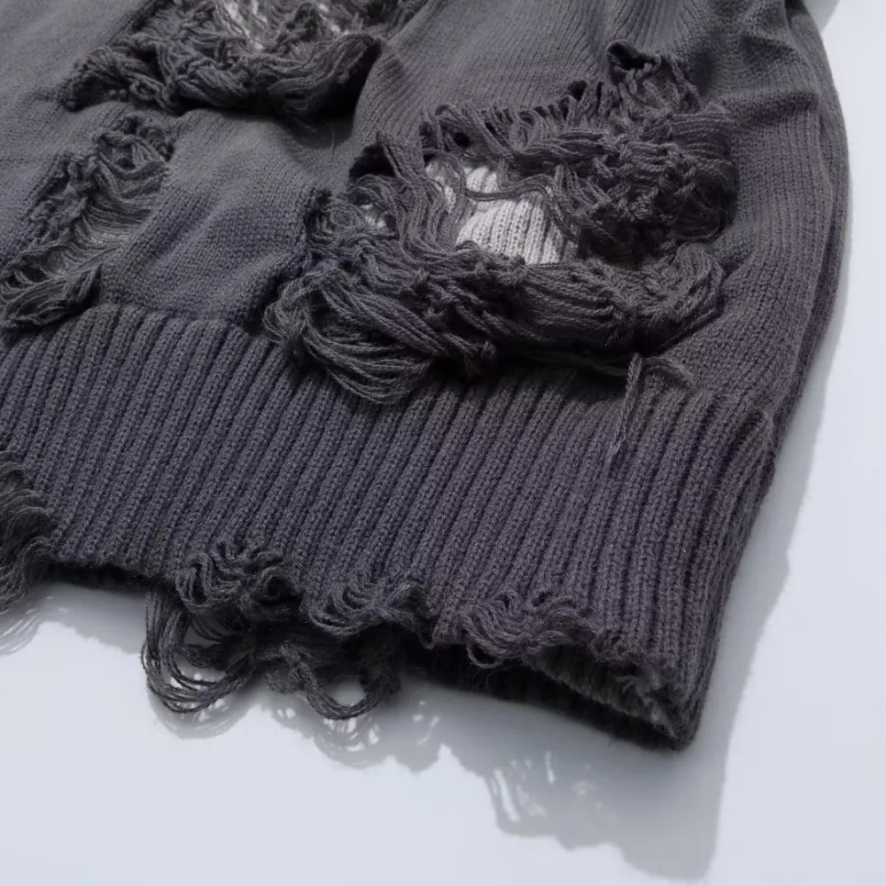 CE | Street Solid Color Ripped Sweater