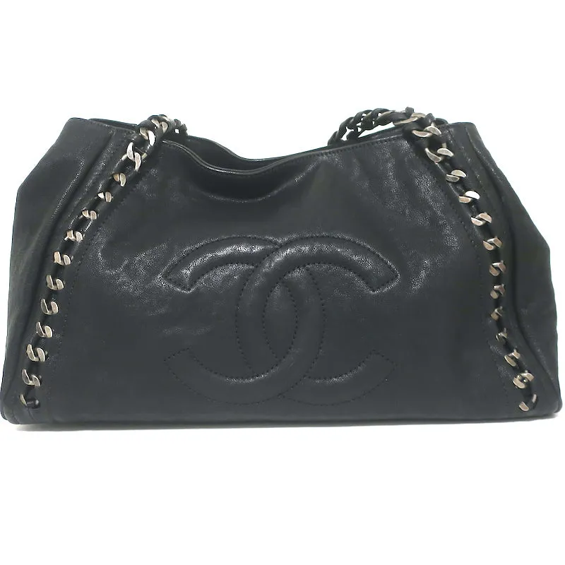 Chanel 06A Modern Chain East West Tote Black Leather Large Shoulder Bag