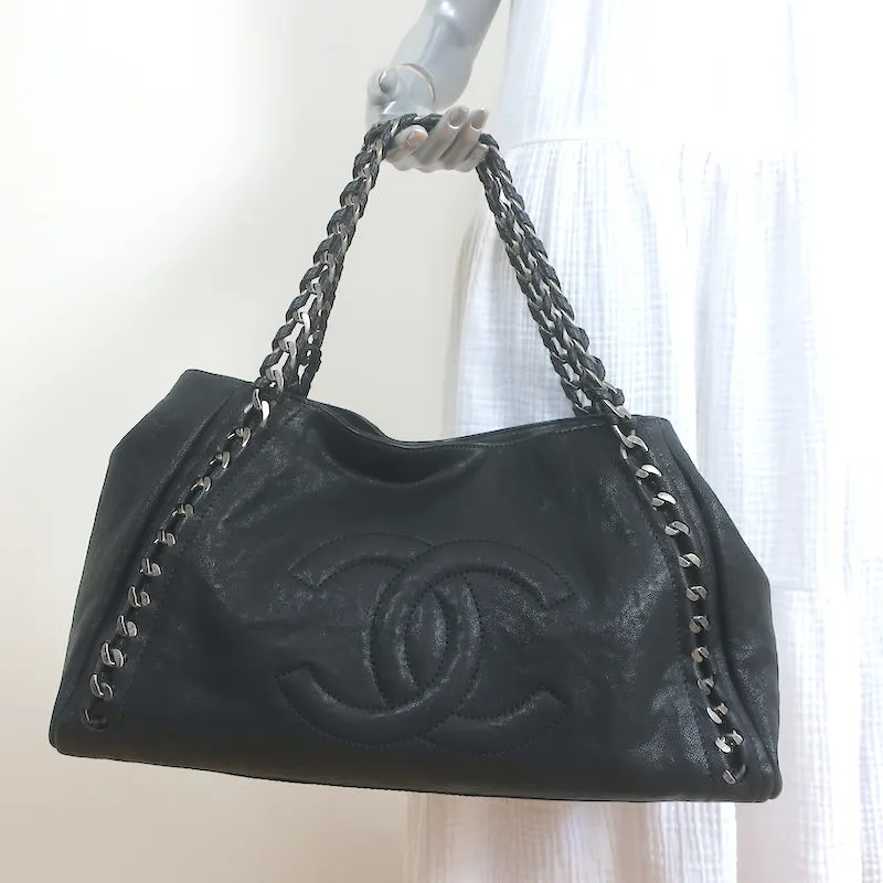 Chanel 06A Modern Chain East West Tote Black Leather Large Shoulder Bag