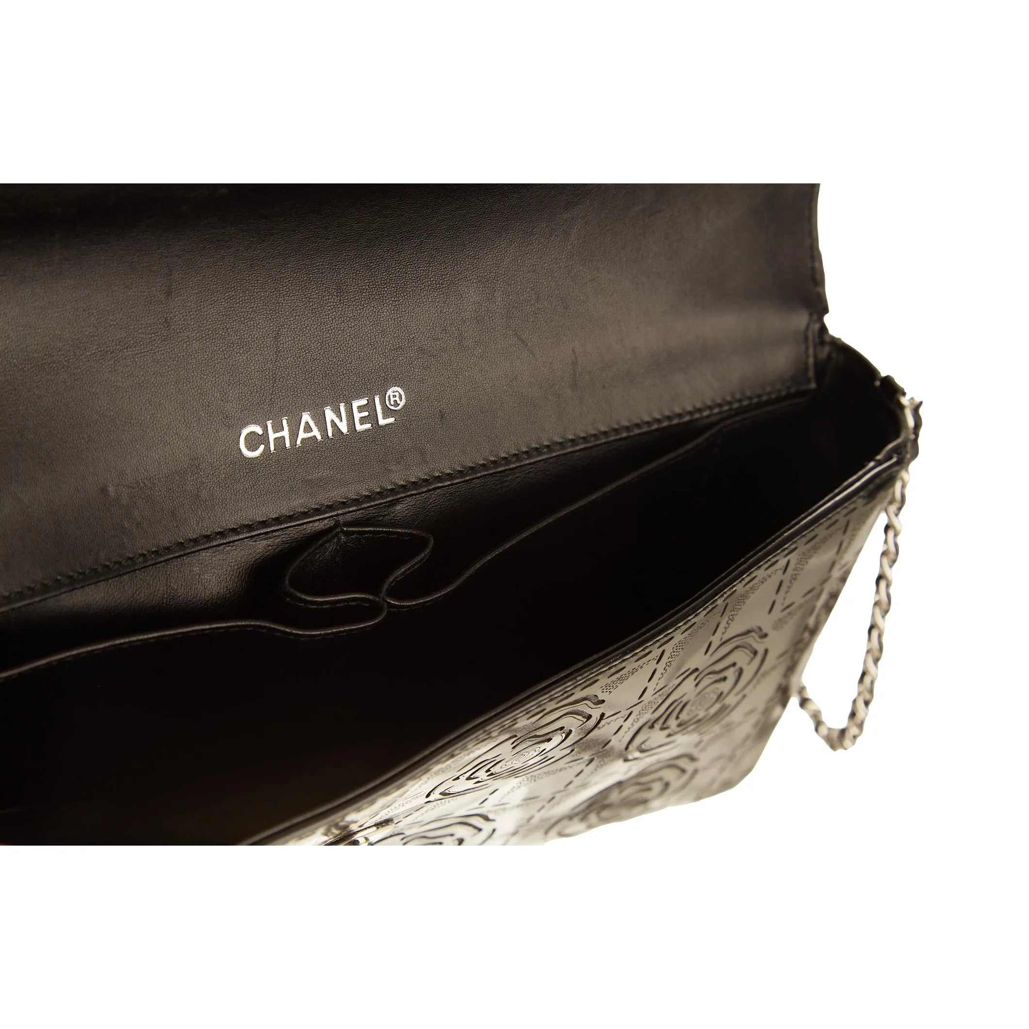 Chanel Black Floral Chain Shoulder Bag