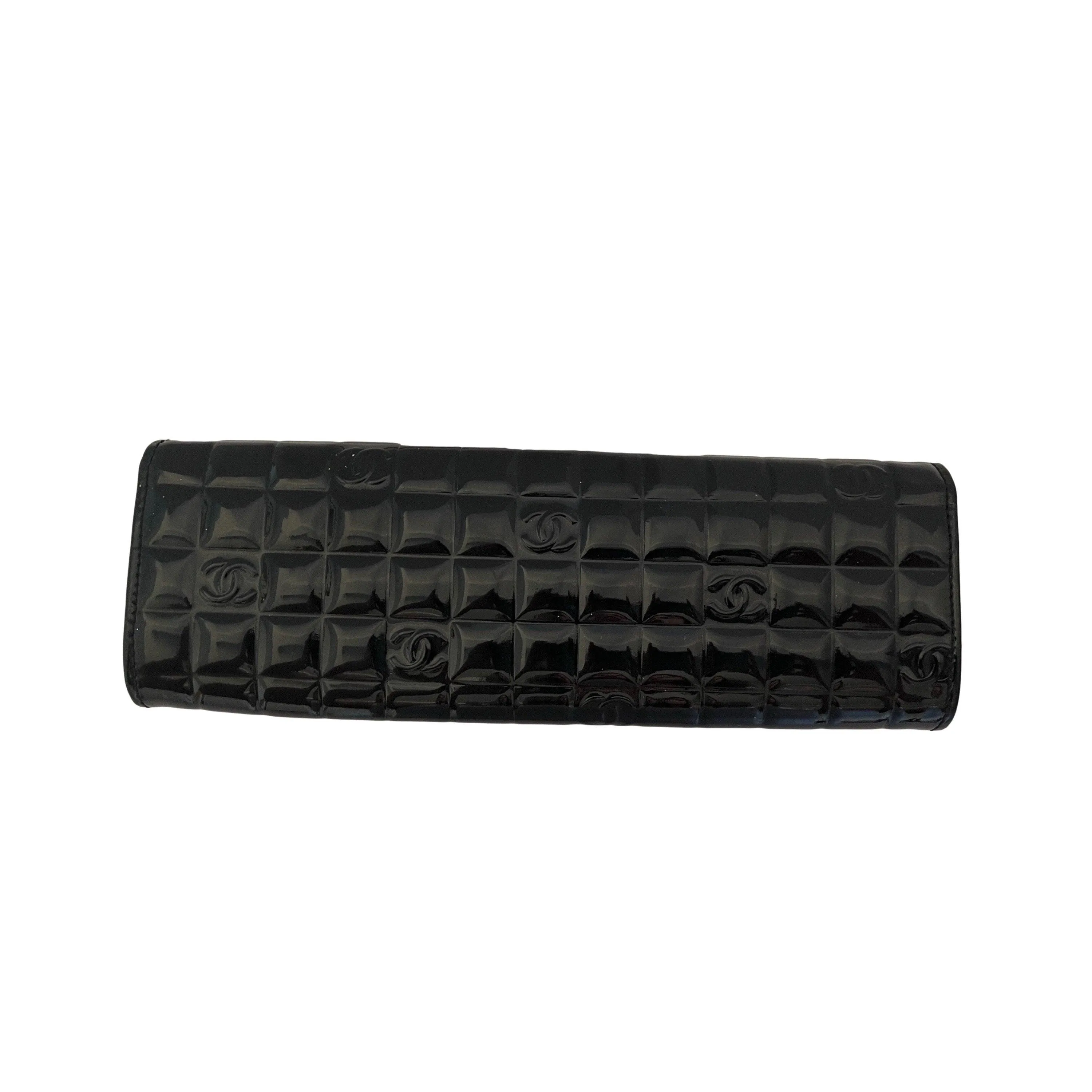 Chanel Black Patent Leather Logo Clutch