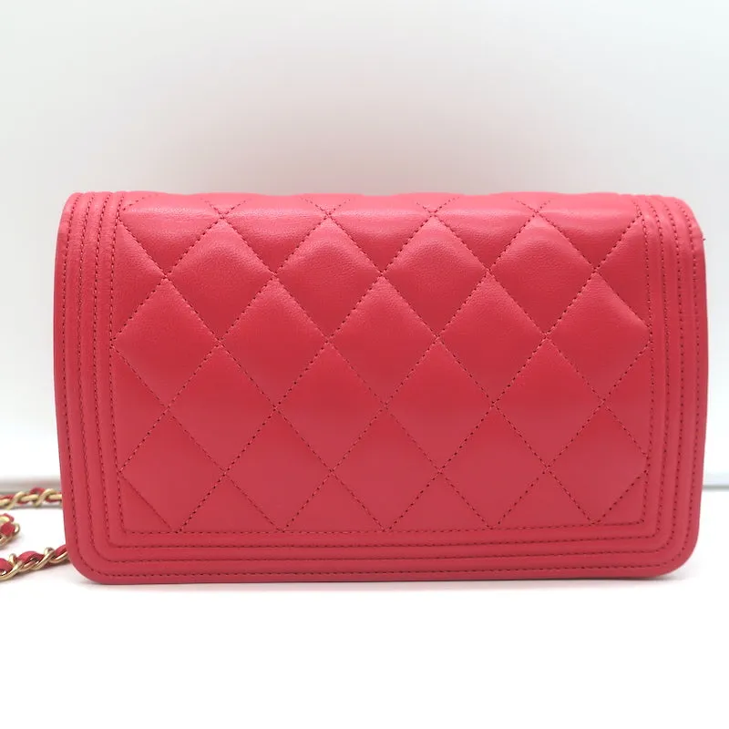 Chanel Boy Wallet on Chain Pink Quilted Lambskin Leather Small Crossbody Bag NEW