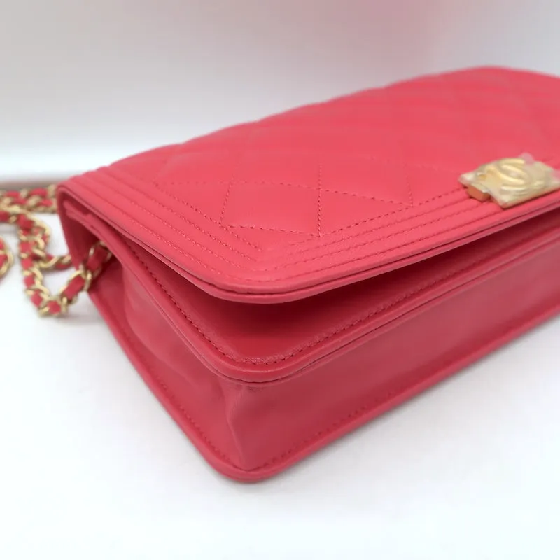 Chanel Boy Wallet on Chain Pink Quilted Lambskin Leather Small Crossbody Bag NEW
