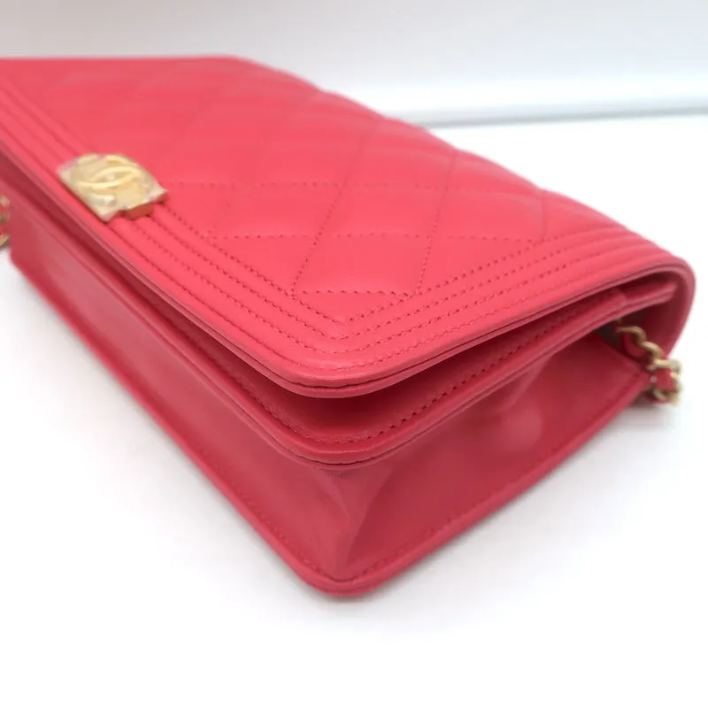 Chanel Boy Wallet on Chain Pink Quilted Lambskin Leather Small Crossbody Bag NEW