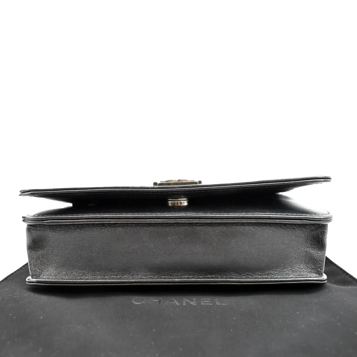 CHANEL Boy Woc Lambskin Leather Wallet On Chain Clutch Bag Black