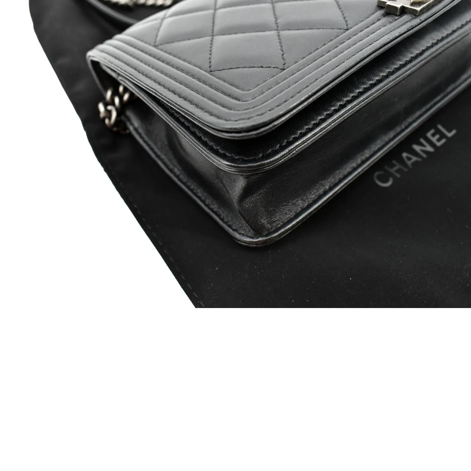 CHANEL Boy Woc Lambskin Leather Wallet On Chain Clutch Bag Black