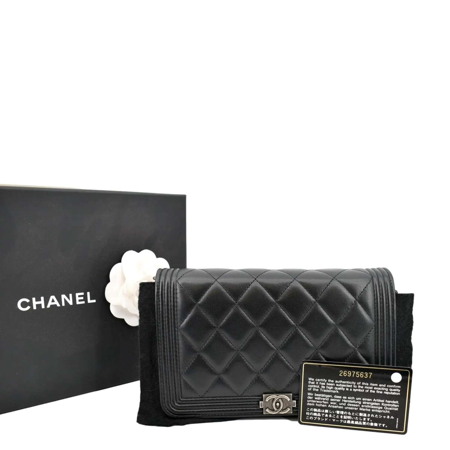CHANEL Boy Woc Lambskin Leather Wallet On Chain Clutch Bag Black
