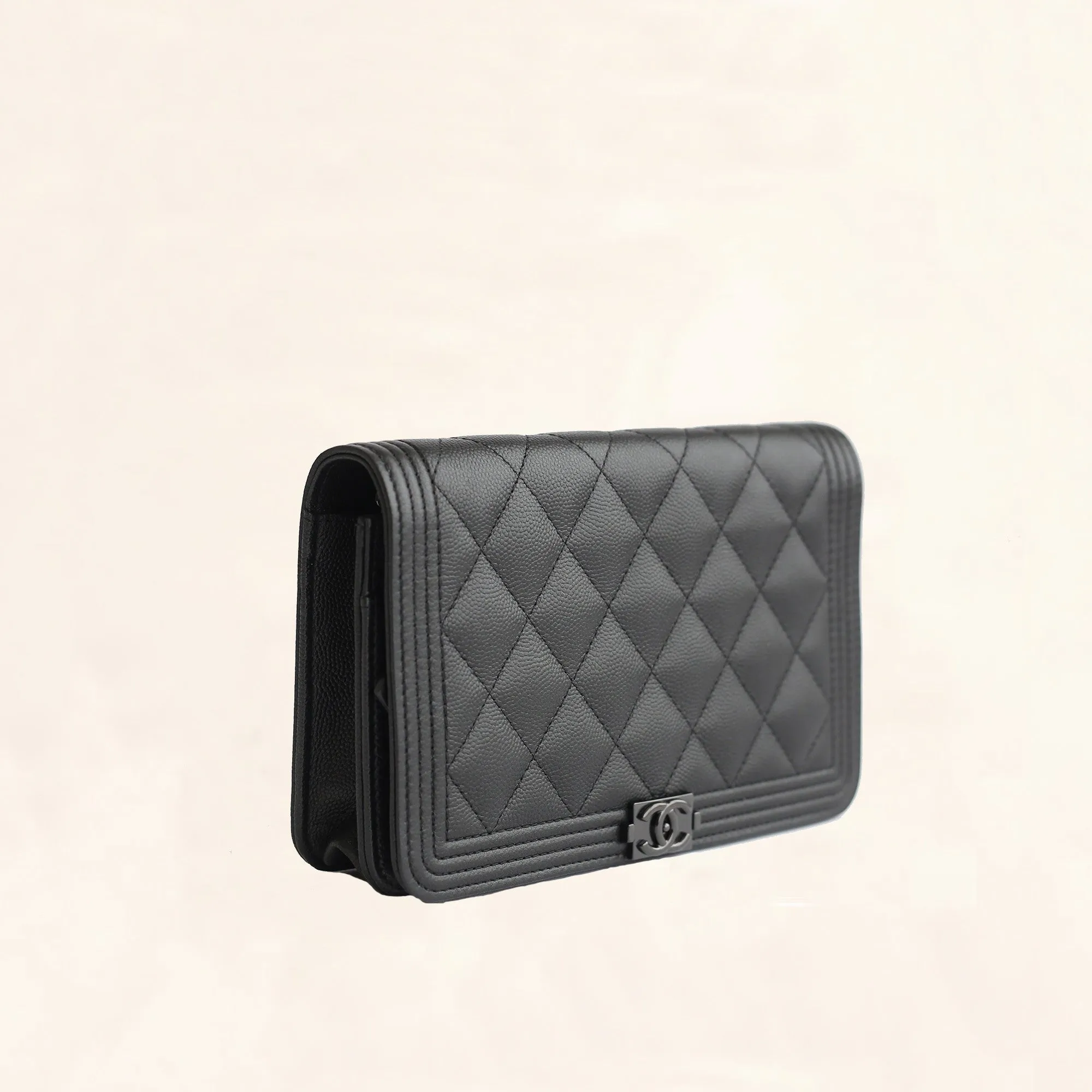 Chanel | Calfskin So Black Boy Wallet on Chain | WOC
