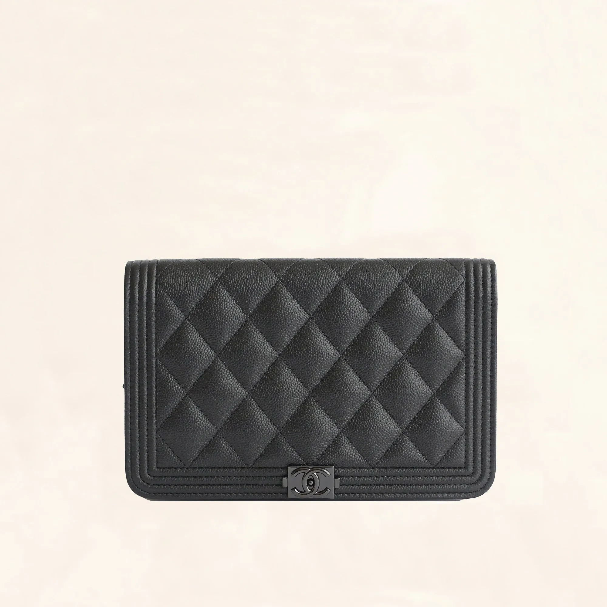 Chanel | Calfskin So Black Boy Wallet on Chain | WOC