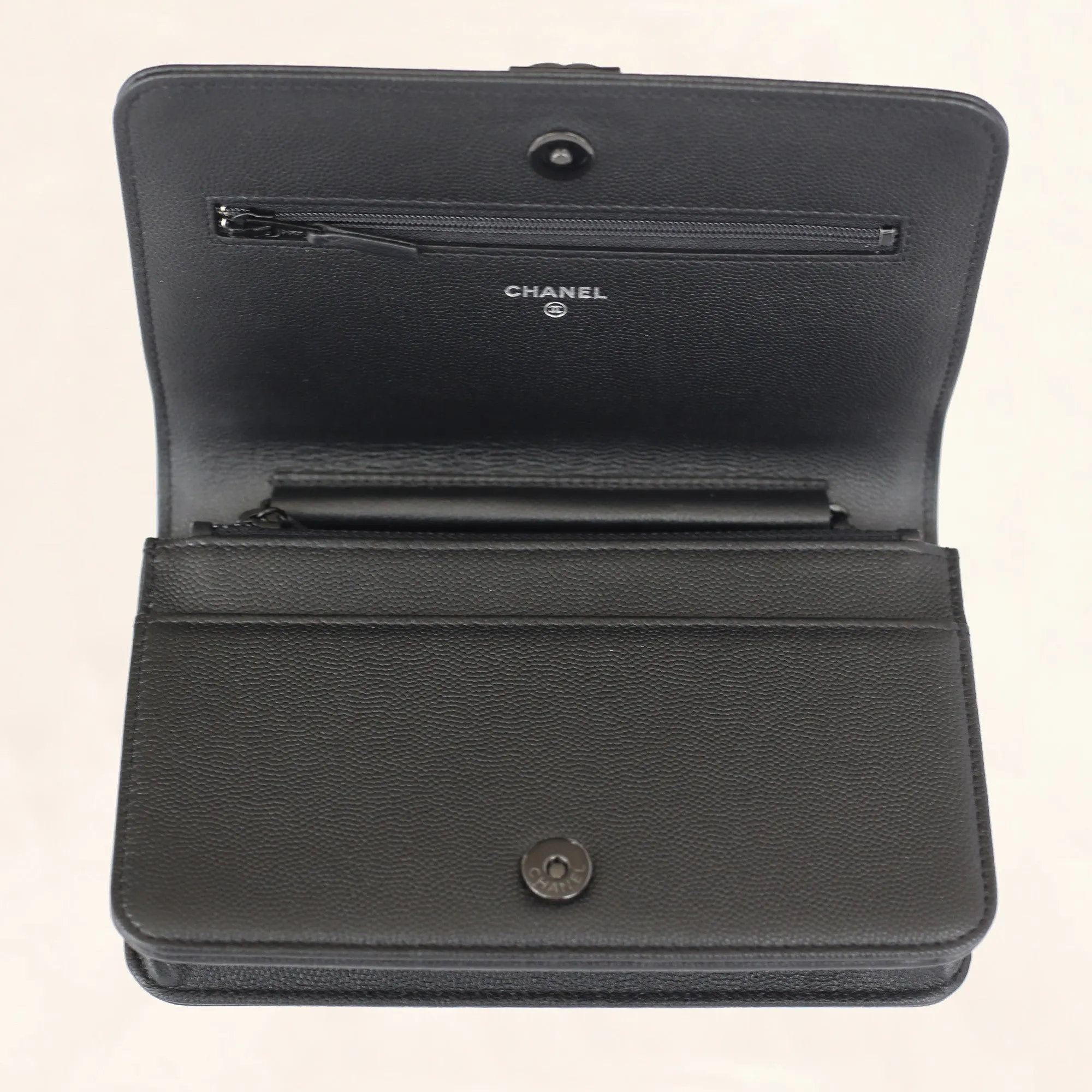 Chanel | Calfskin So Black Boy Wallet on Chain | WOC