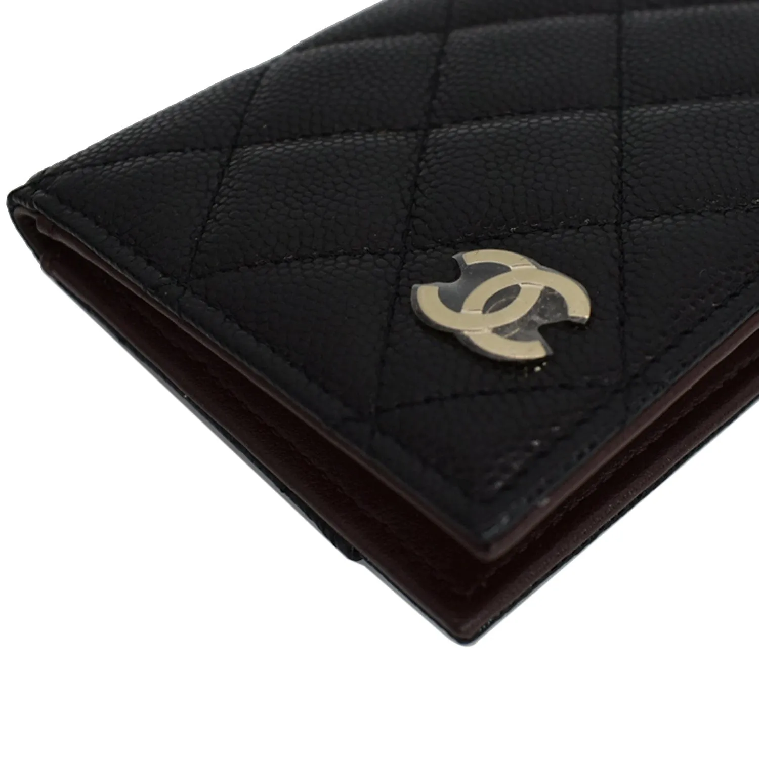 CHANEL CC Card Holder Quilted Caviar Leather Wallet Black