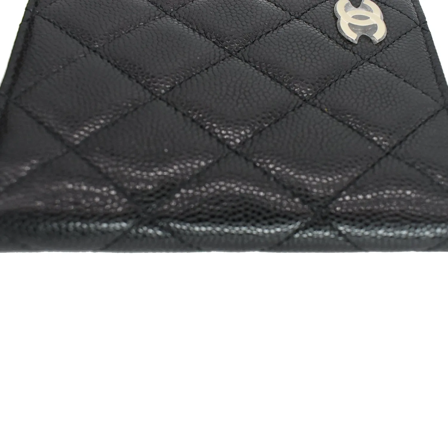 CHANEL CC Card Holder Quilted Caviar Leather Wallet Black