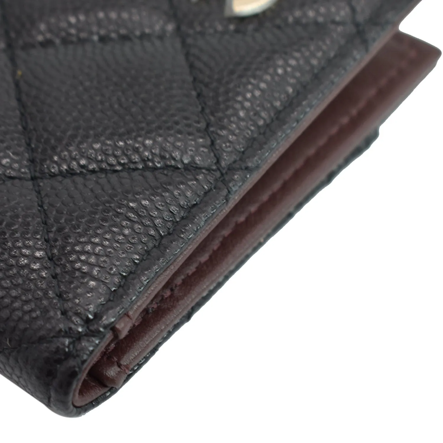 CHANEL CC Card Holder Quilted Caviar Leather Wallet Black
