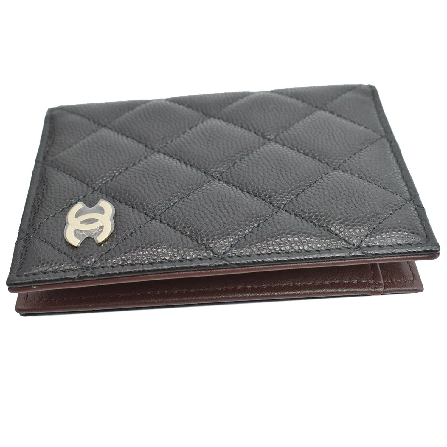 CHANEL CC Card Holder Quilted Caviar Leather Wallet Black