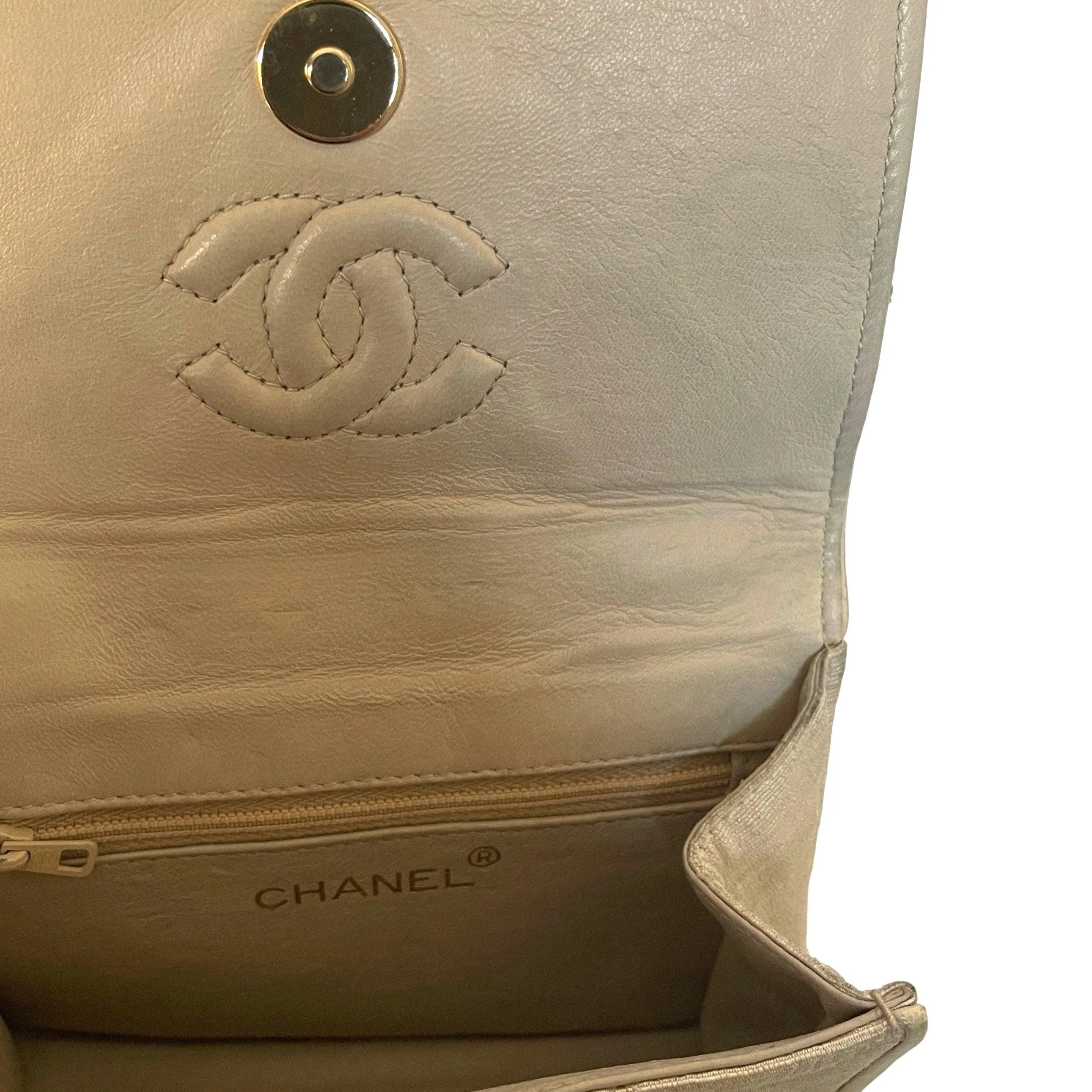 Chanel Cream Quilted Micro Chain Bag