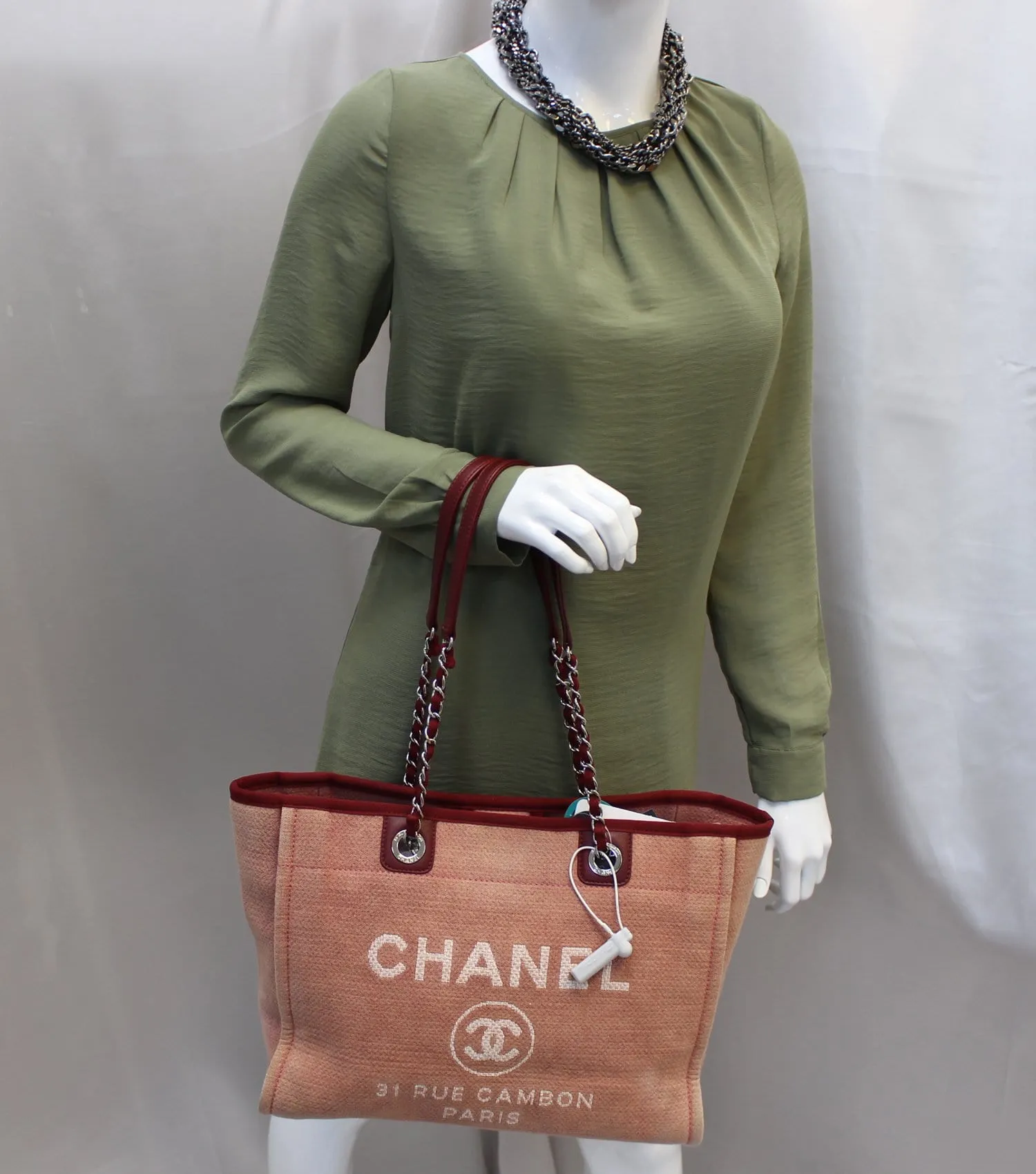 CHANEL Light Pink Canvas Deauville Medium Tote Bag
