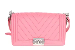 Chanel Pink Chevron Quilted Lambskin Medium Boy Bag