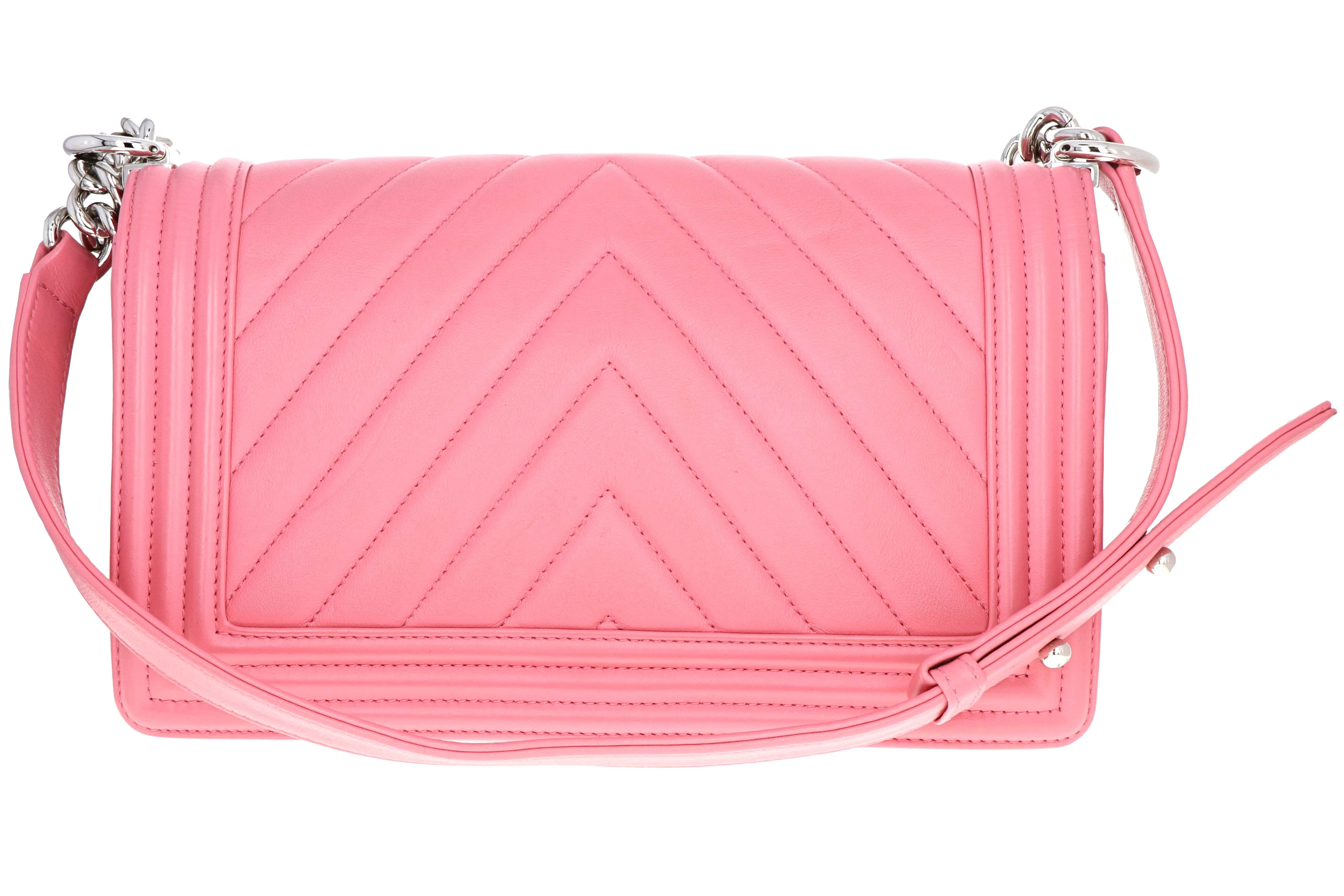 Chanel Pink Chevron Quilted Lambskin Medium Boy Bag