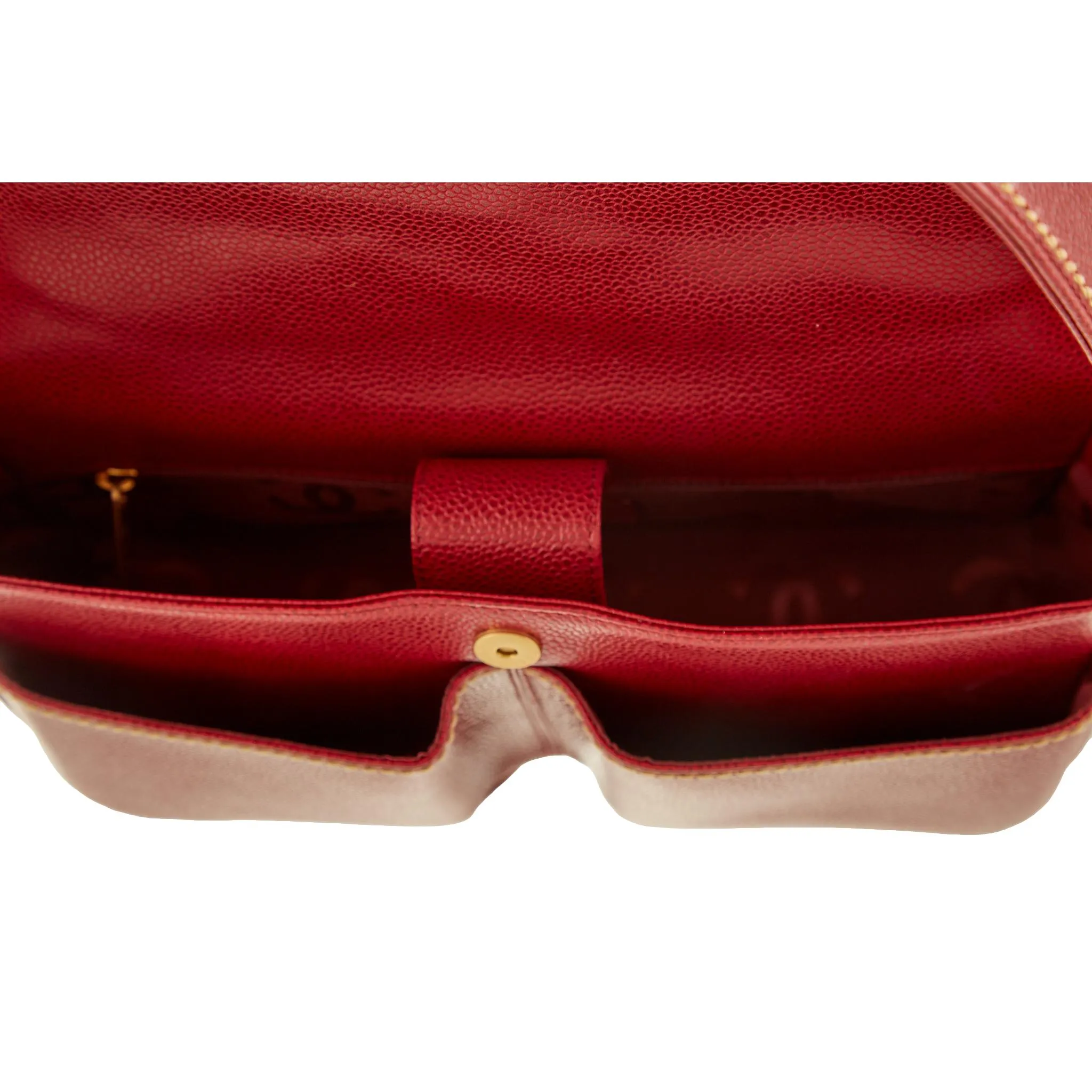 Chanel Red Caviar Logo Shoulder Bag