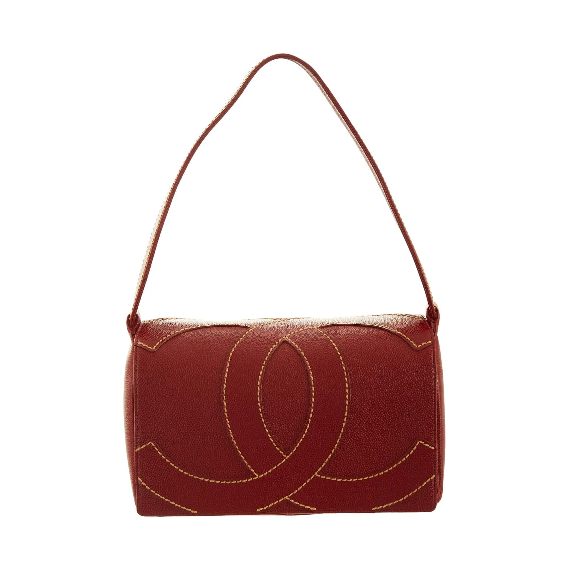 Chanel Red Caviar Logo Shoulder Bag