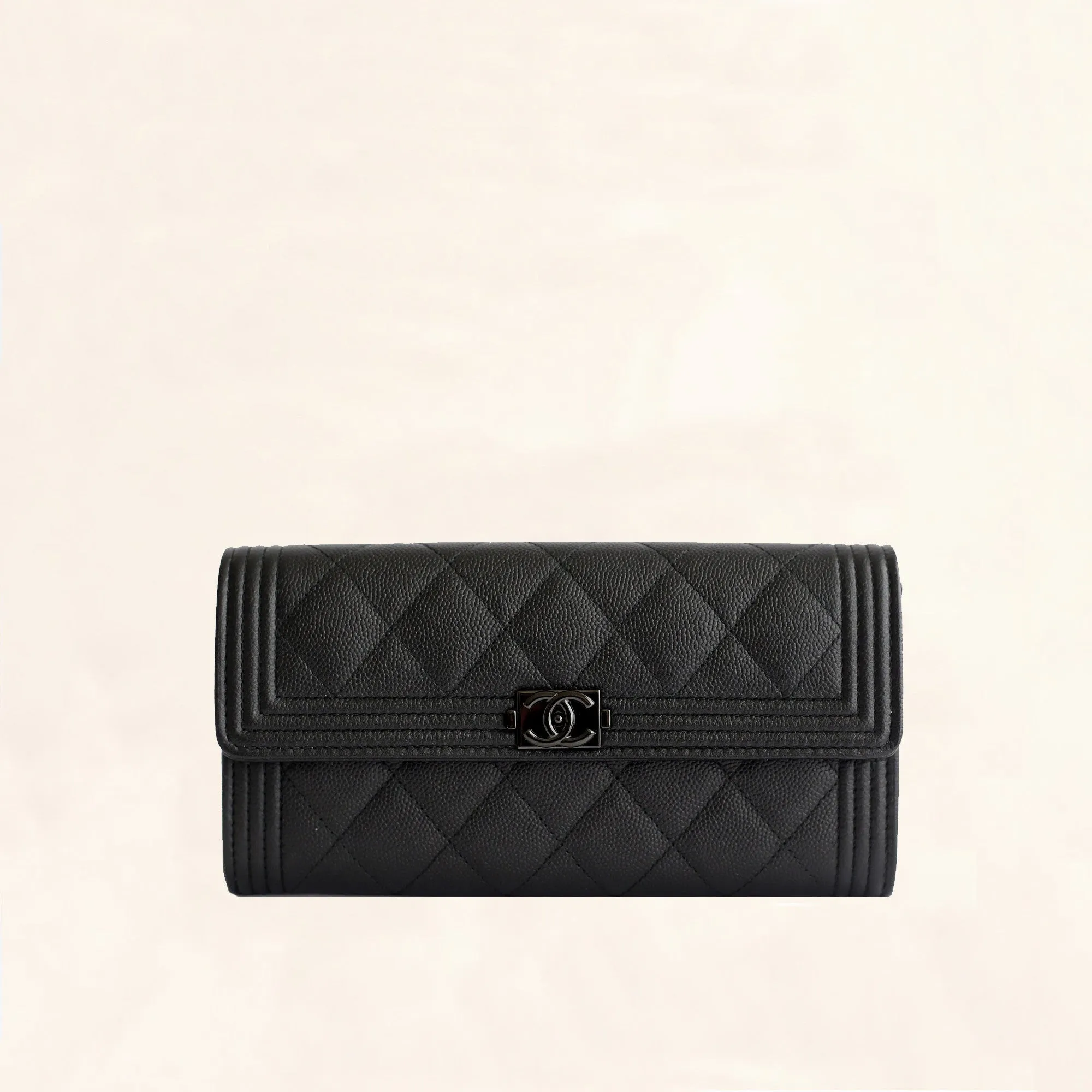 Chanel | So Black Caviar Boy Long Clip Wallet | Large