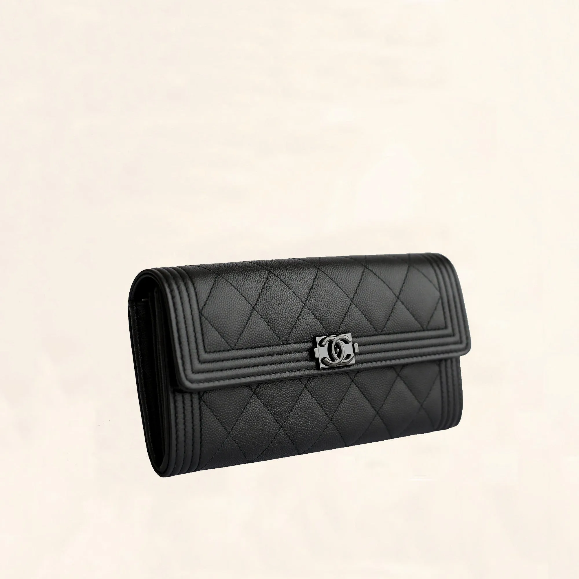 Chanel | So Black Caviar Boy Long Clip Wallet | Large