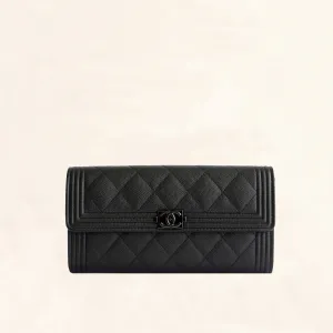 Chanel | So Black Caviar Boy Long Clip Wallet | Large