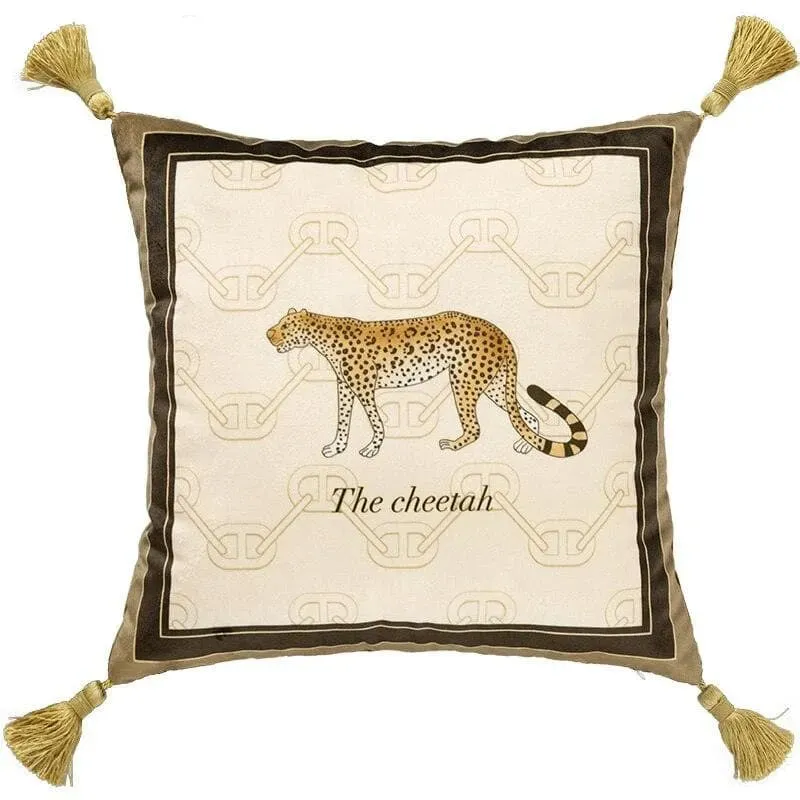 Cheetah Wild Cat Decorative Velvet Throw Pillow Cover with Tassels
