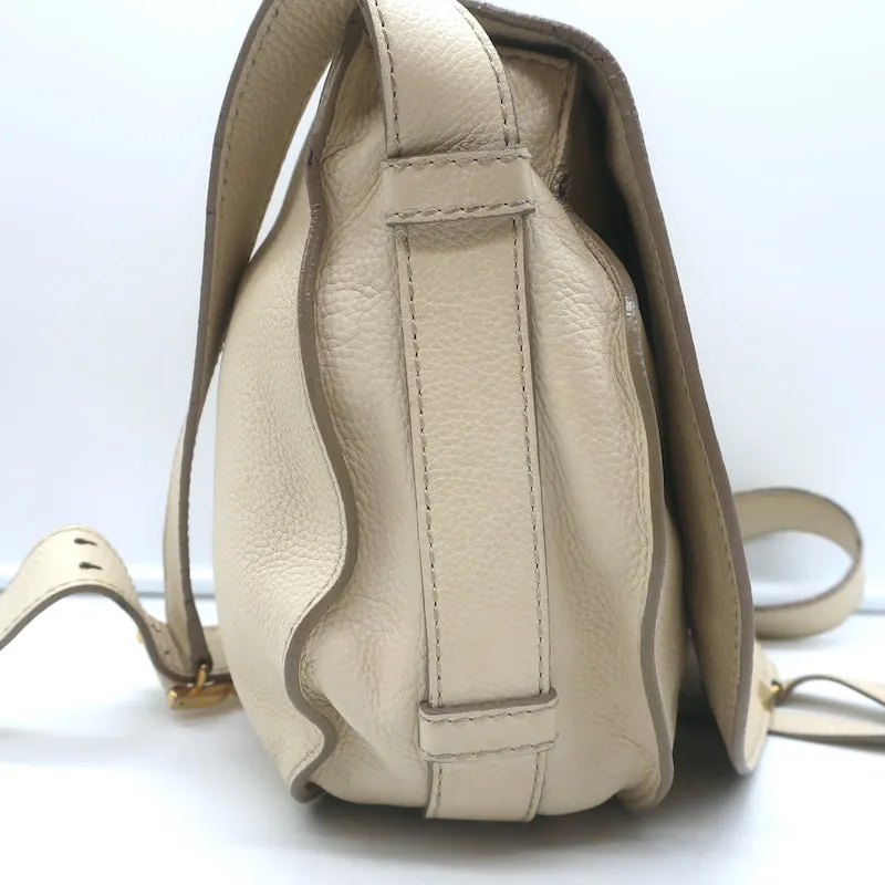 Chloe Marcie Medium Saddle Bag Cream Grained Leather Crossbody