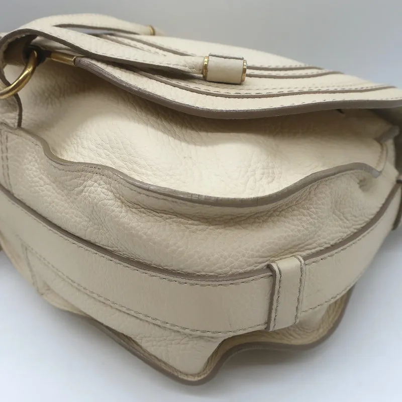 Chloe Marcie Medium Saddle Bag Cream Grained Leather Crossbody