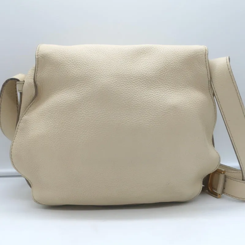 Chloe Marcie Medium Saddle Bag Cream Grained Leather Crossbody
