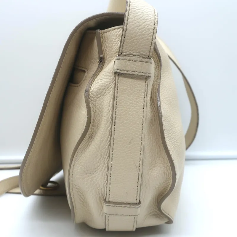 Chloe Marcie Medium Saddle Bag Cream Grained Leather Crossbody