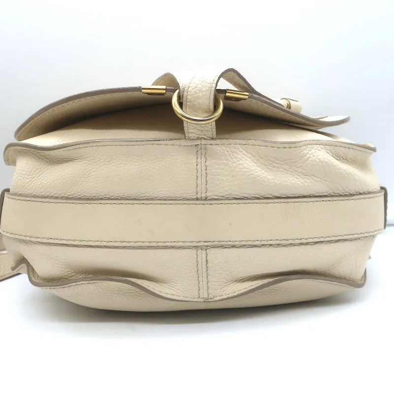 Chloe Marcie Medium Saddle Bag Cream Grained Leather Crossbody