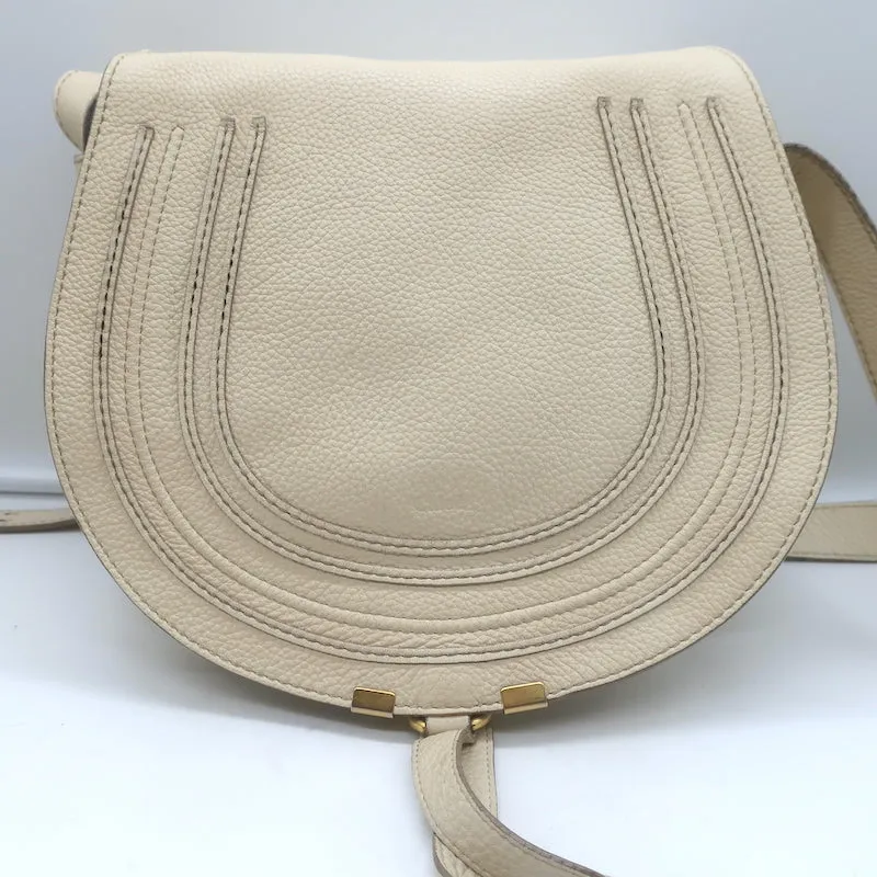 Chloe Marcie Medium Saddle Bag Cream Grained Leather Crossbody