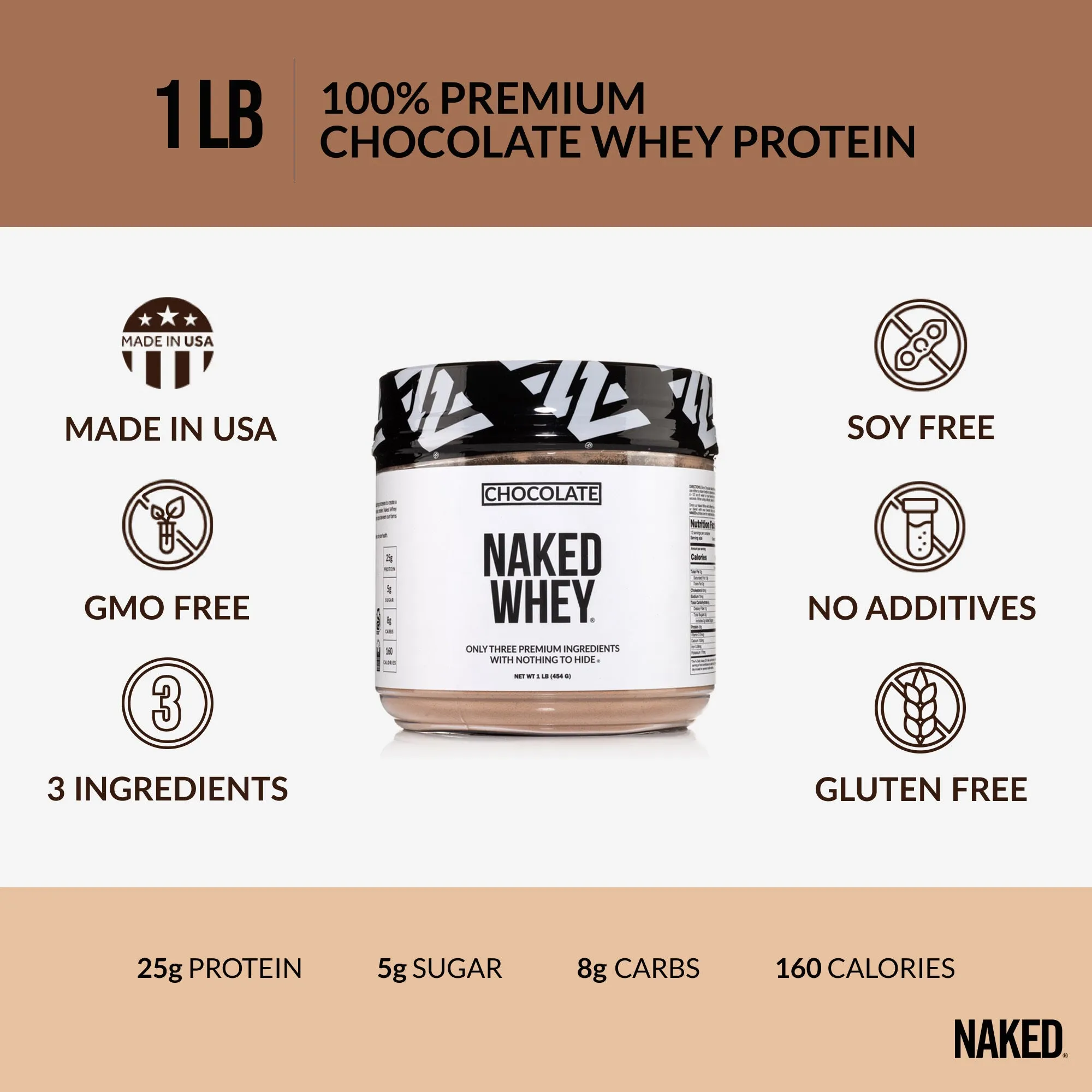 Chocolate Whey Protein Powder 1lb | Naked Chocolate Whey - 1LB