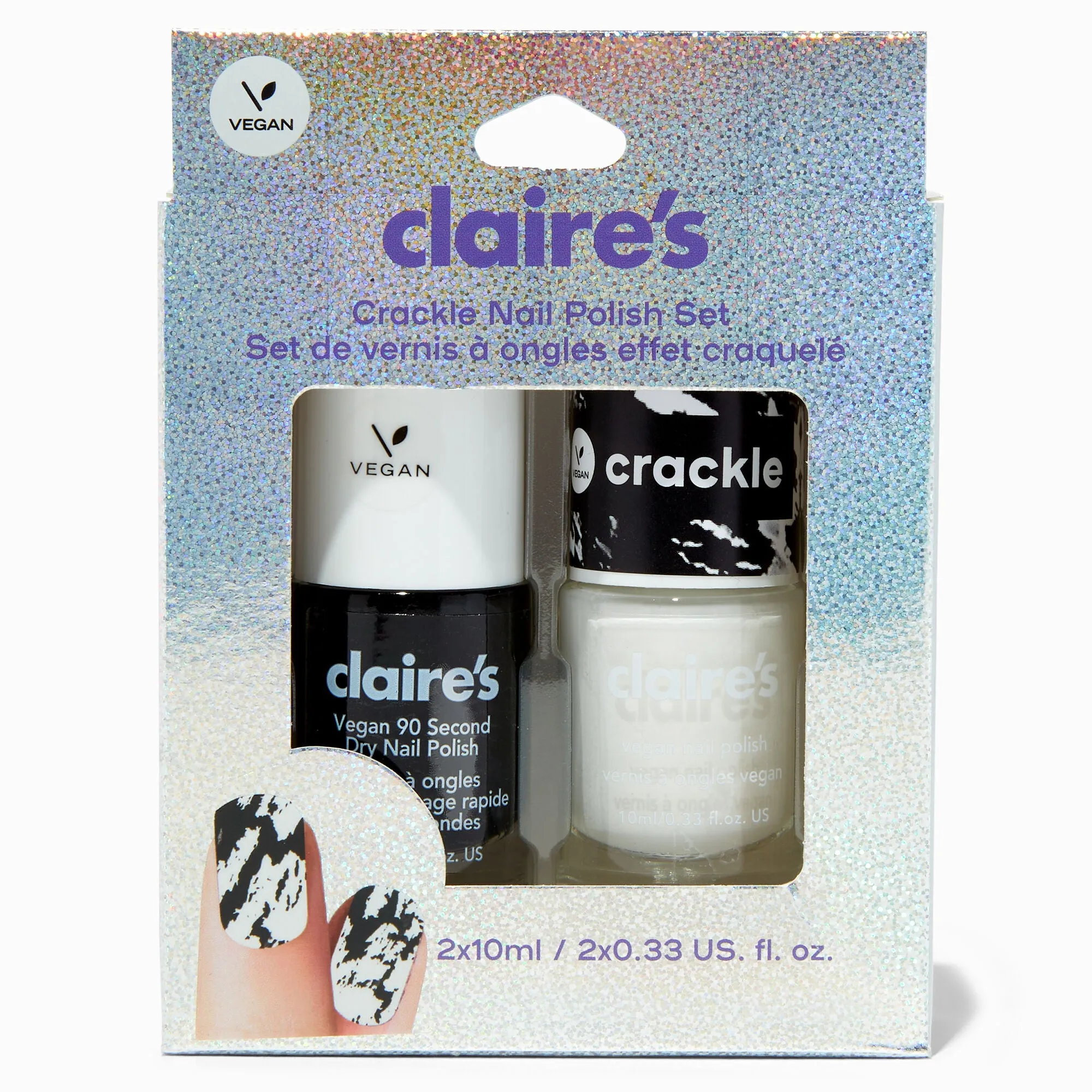 Claire's Black & White Crackle Vegan Nail Polish Set - 2 Pack