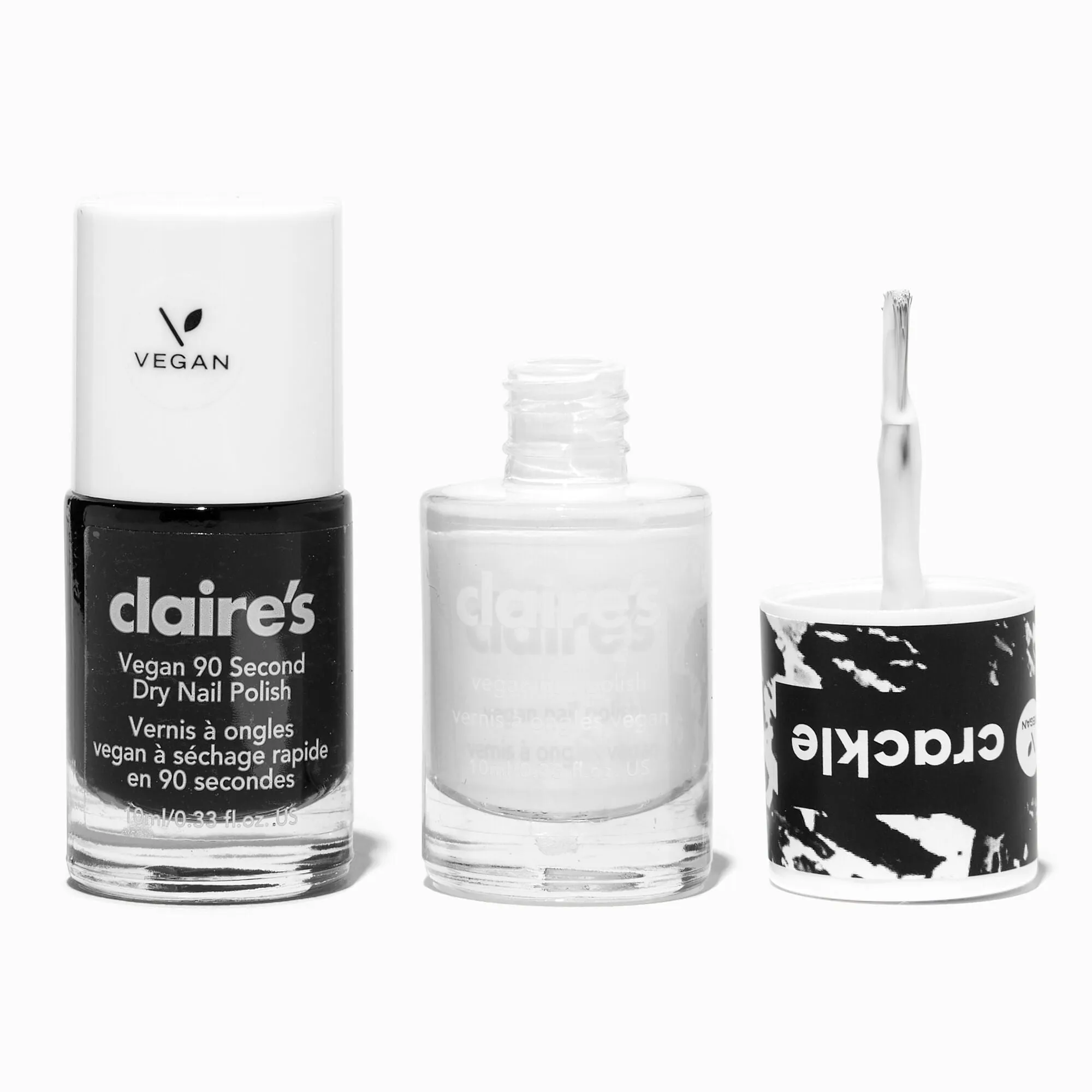 Claire's Black & White Crackle Vegan Nail Polish Set - 2 Pack