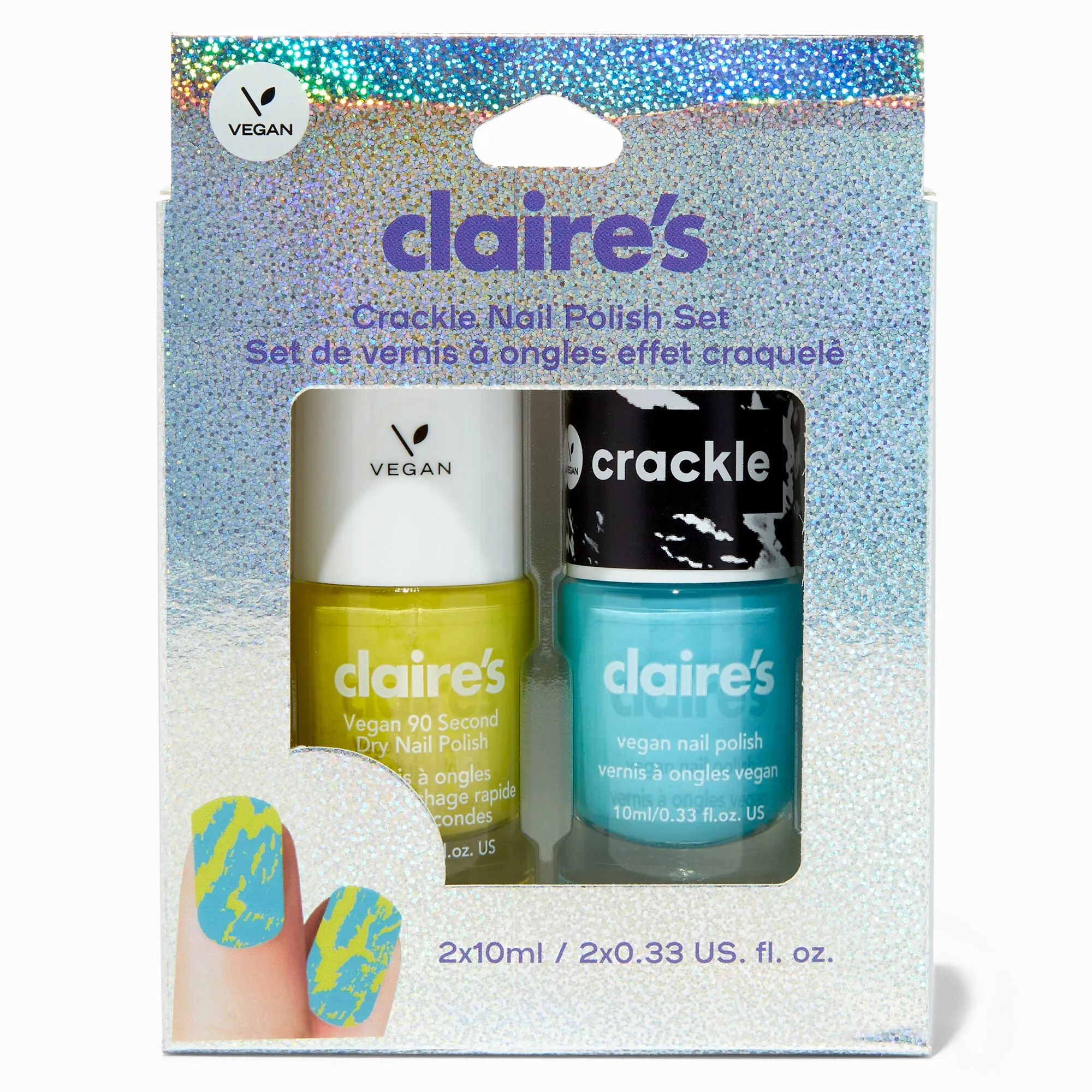 Claire's Blue & Yellow Crackle Vegan Nail Polish Set - 2 Pack